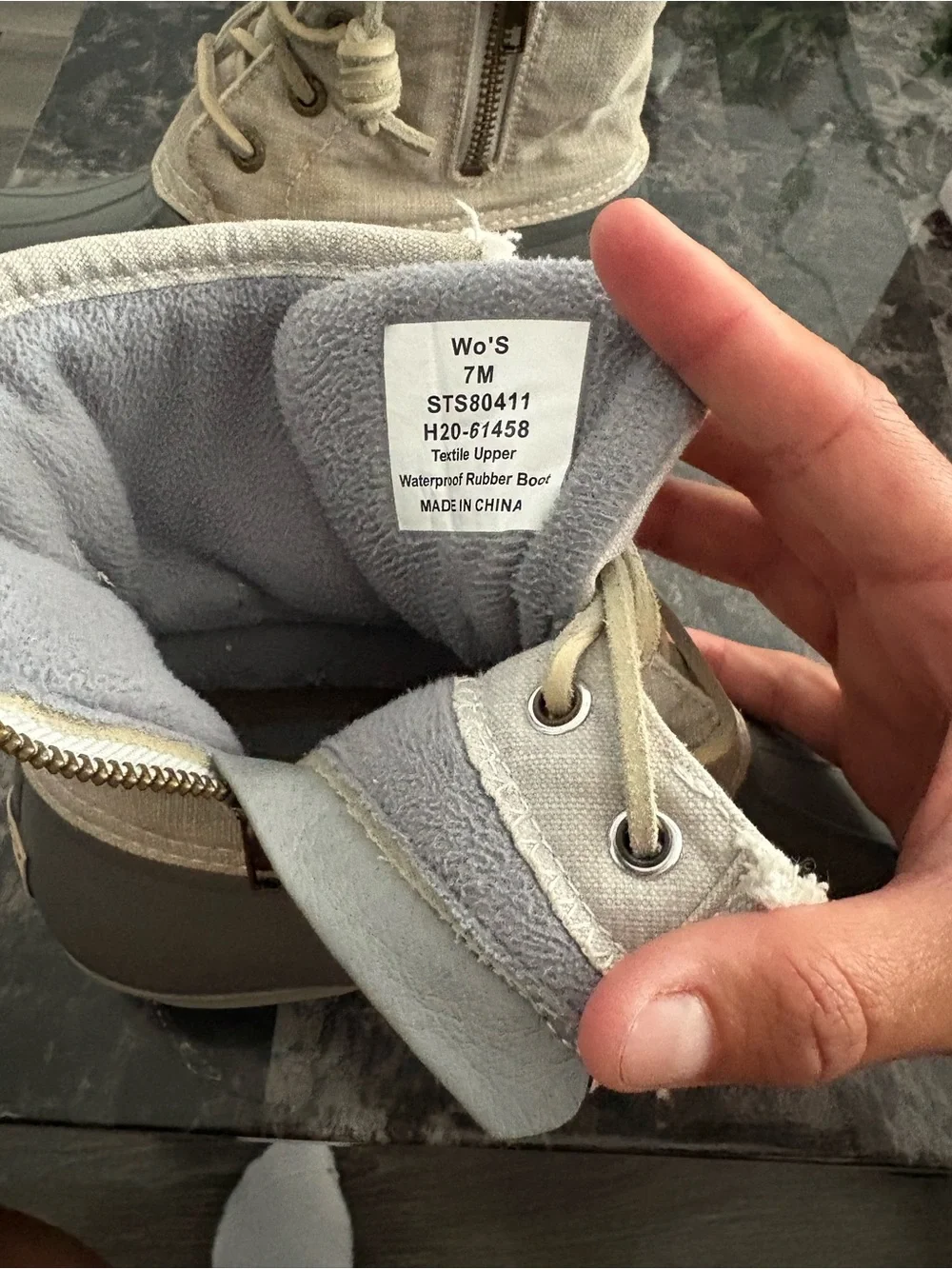 Sperry Saltwater Duck Boots Grey Canvas Size 7